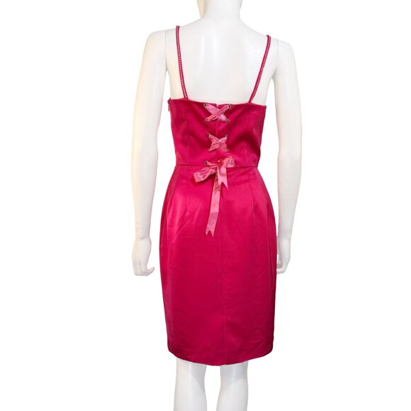 EUC Magenta Pink Satin Rhinestone Spring Cocktail Dress - Womens Size 4/S - Picture 2 of 5